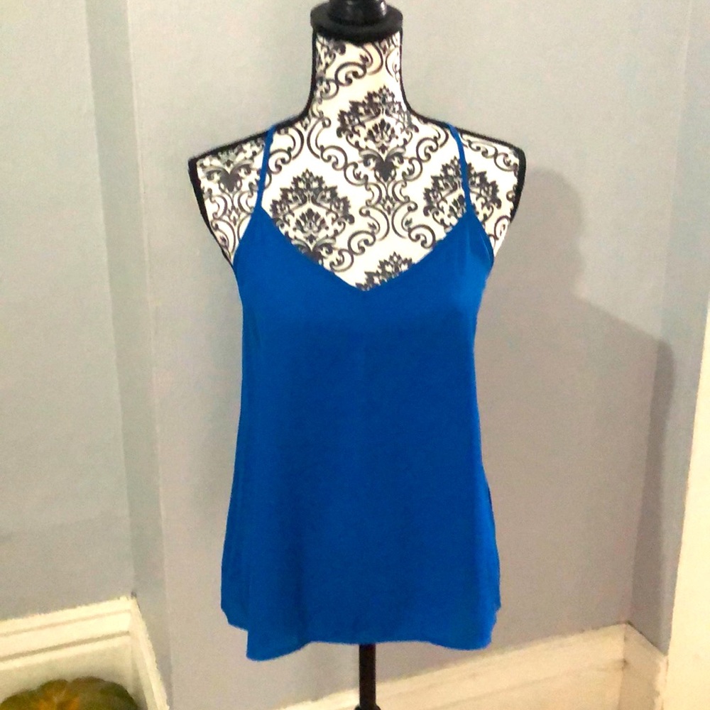 Blue silky vneck tank 😇😇😇